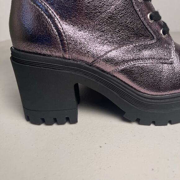 Pop Combat Boots Metallic Purple Lug Sole Heeled Lace Up Chain Punk Size 7 $90 - Picture 12 of 14